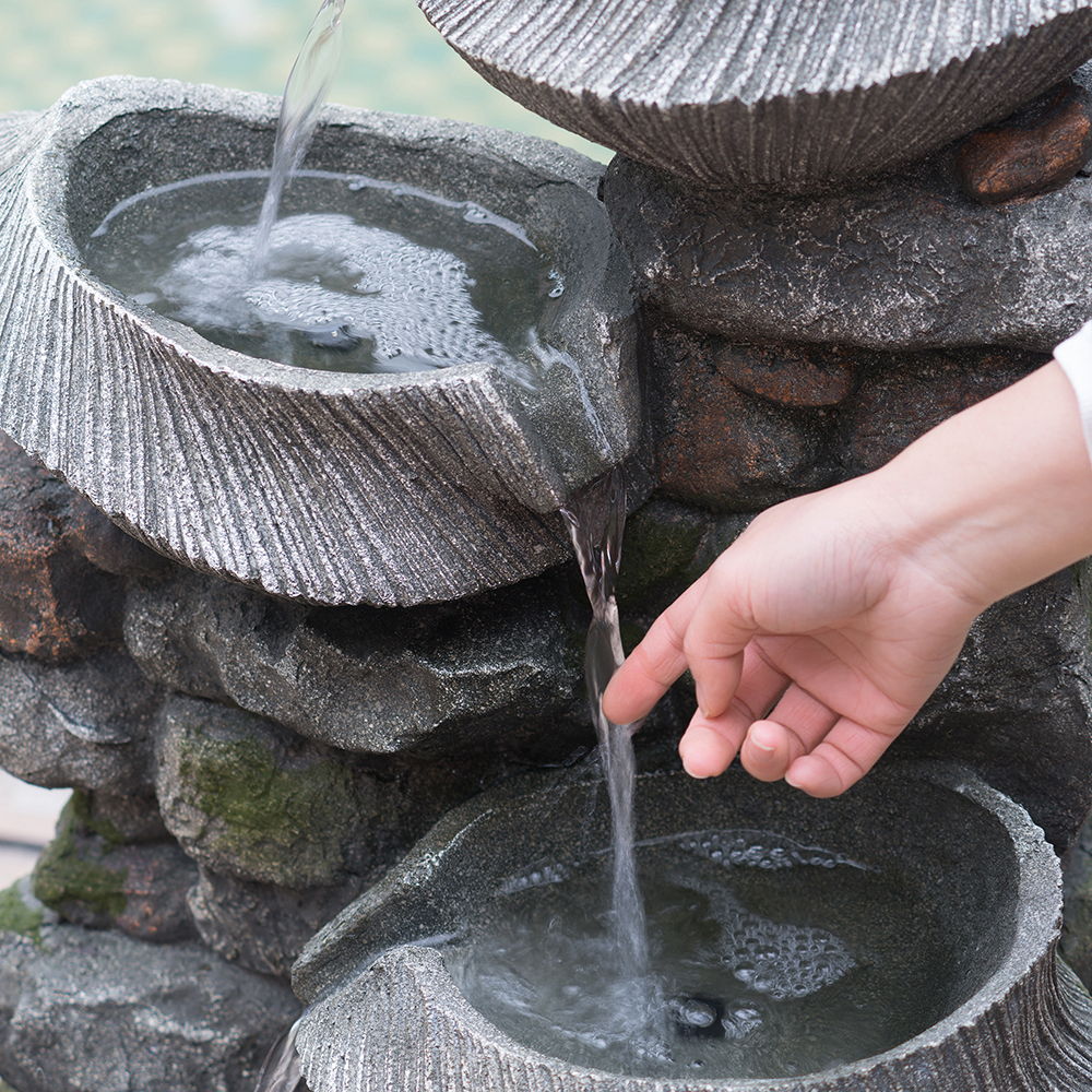 Indoor Outdoor Stone Water Fountain - 4 Tier Polyresin with LED Light