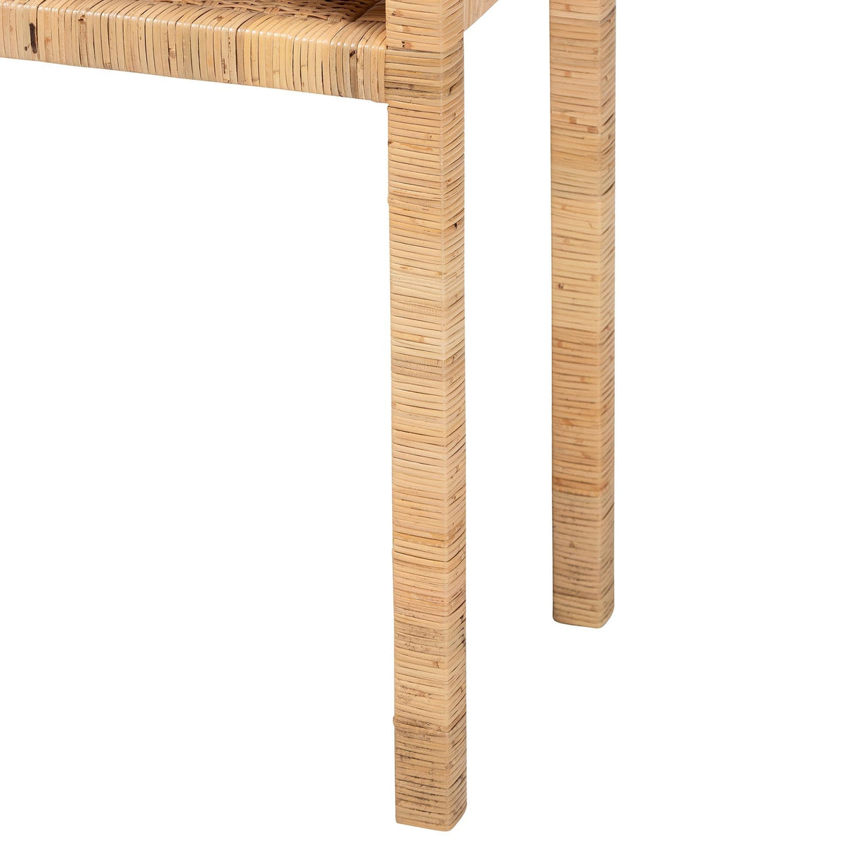 Console Table with One Shelf in Natural Rattan and Wood