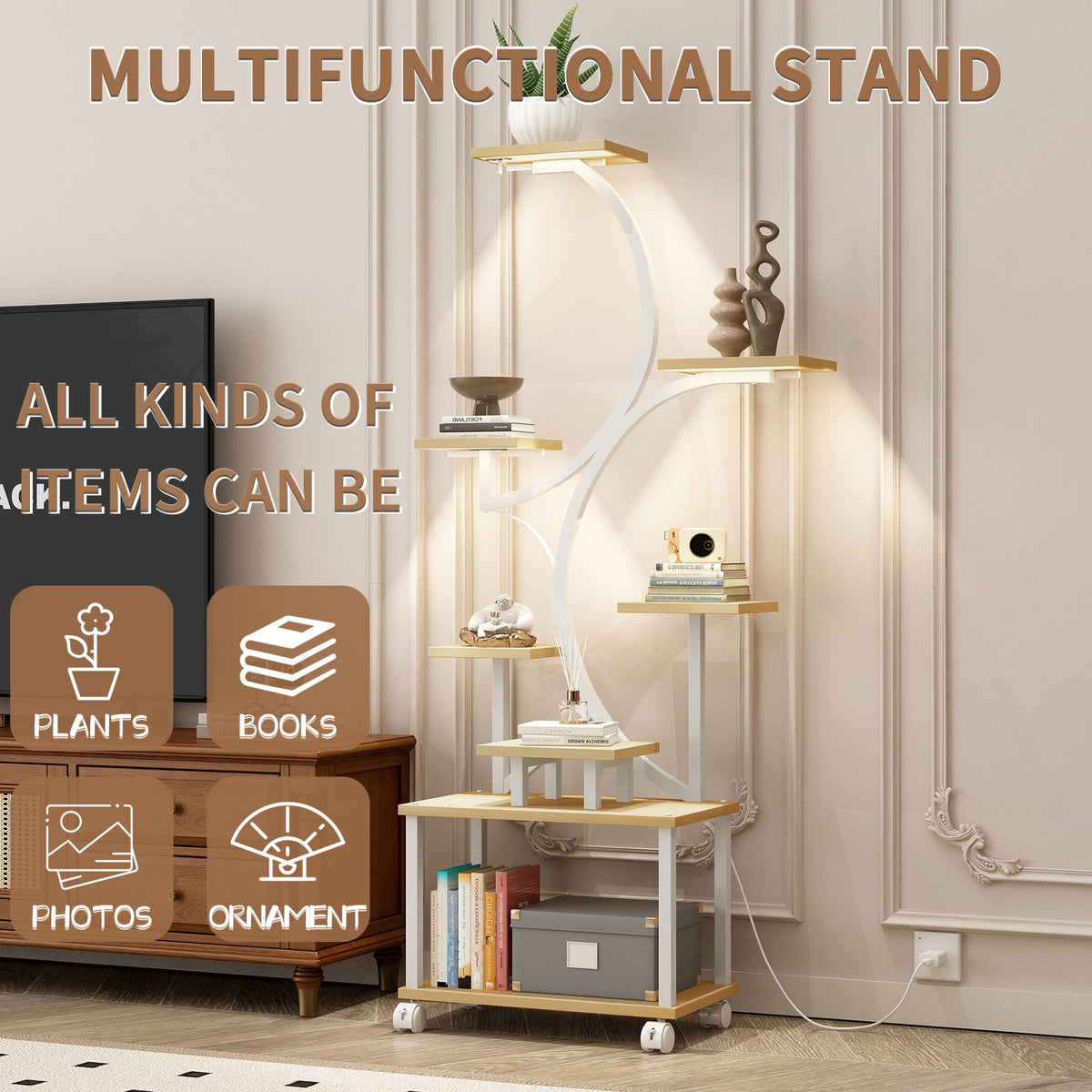 Indoor Plant Stand with Grow Lights - 62" Tall, 8 Tiered Shelf