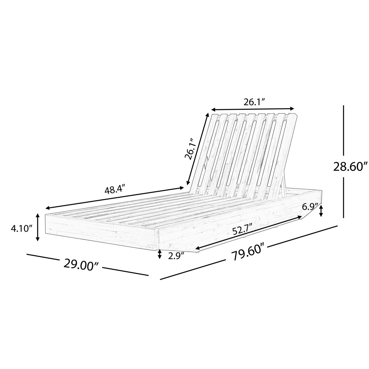 Modern Acacia Wood Outdoor Chaise Lounge with Adjustable Headrest