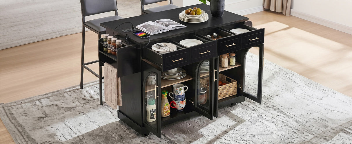K&K 65" Kitchen Island with Storage & Drop Leaf