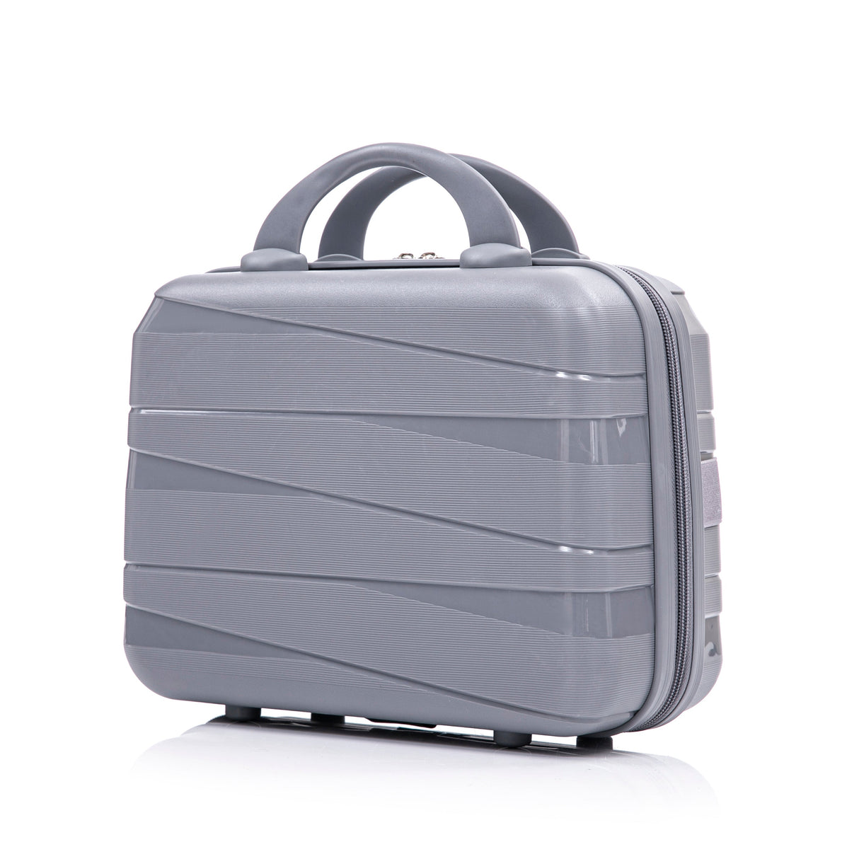 4-Piece PP Spinner Wheel Luggage Set with Cosmetic Case, Light Gray
