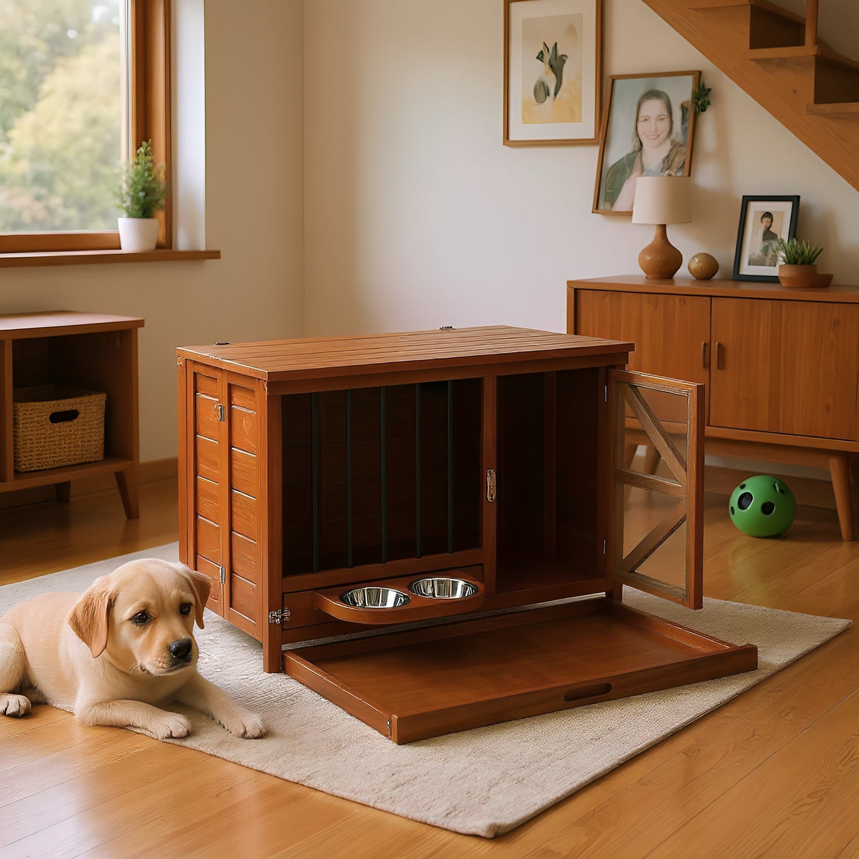 33" Solid Wood Dog Crate FurnitureFoldable Indoor Kennel