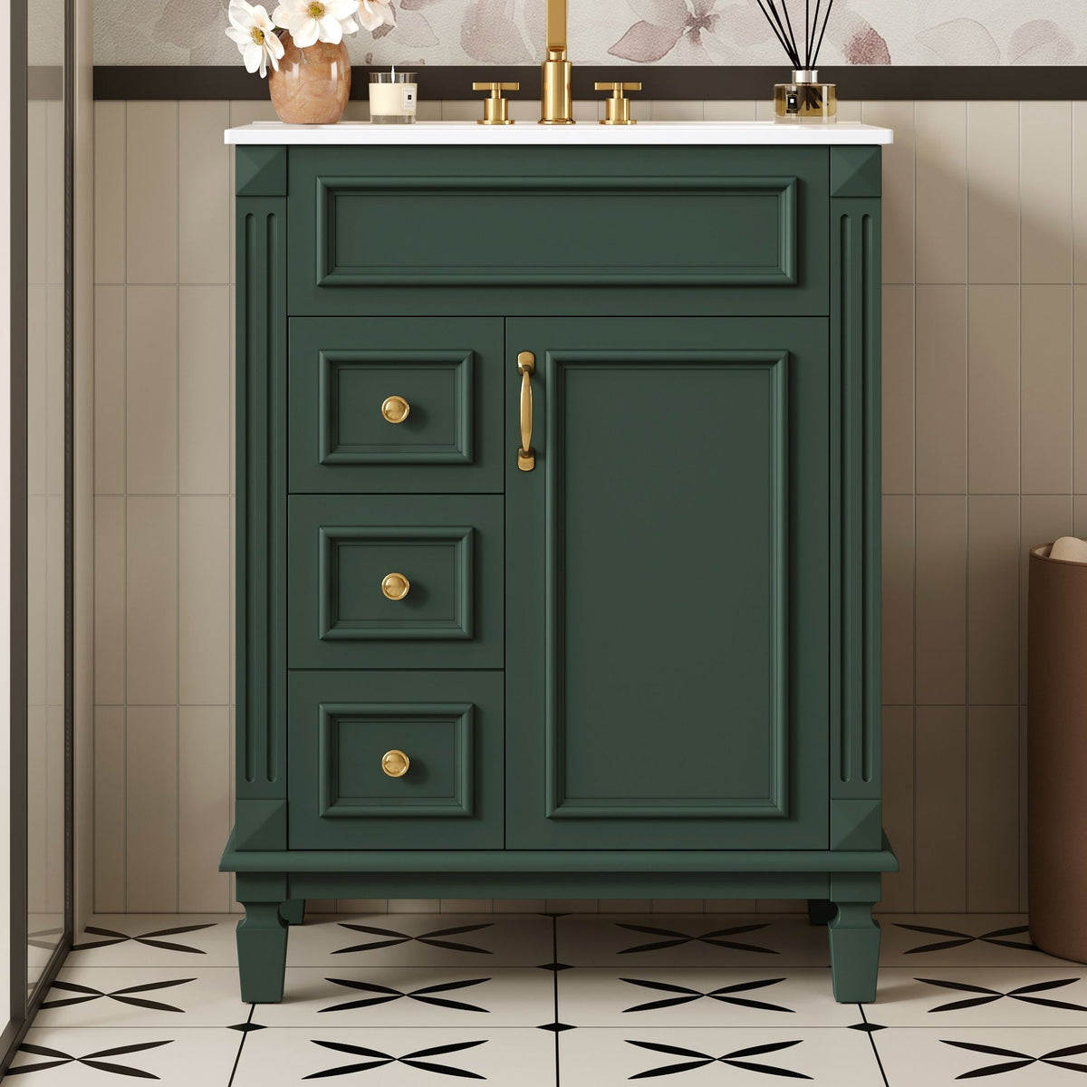 Bathroom Vanity With Sink, Compact Cabinet & 2 Drawers And Adjustable Shelf