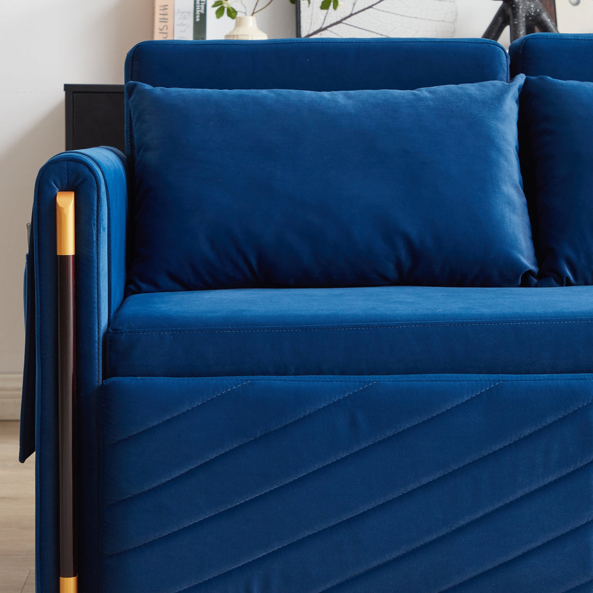 Convertible Velvet Loveseat Sleeper with Arm Storage and Adjustable Back