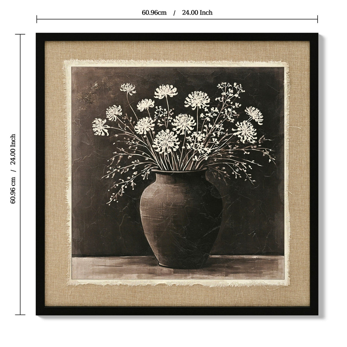 ARTISTIC PATH Abstract Flower Bouquet Wall Art: white flower in a rustic clay pot Painting Blossom Picture Prints on Linen for Bedroom (24''W x 24''H)