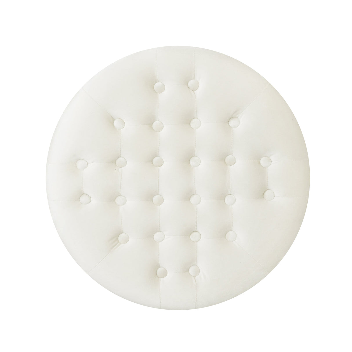 Elegant Round Ottoman with Studded Rim in Beige Velvet