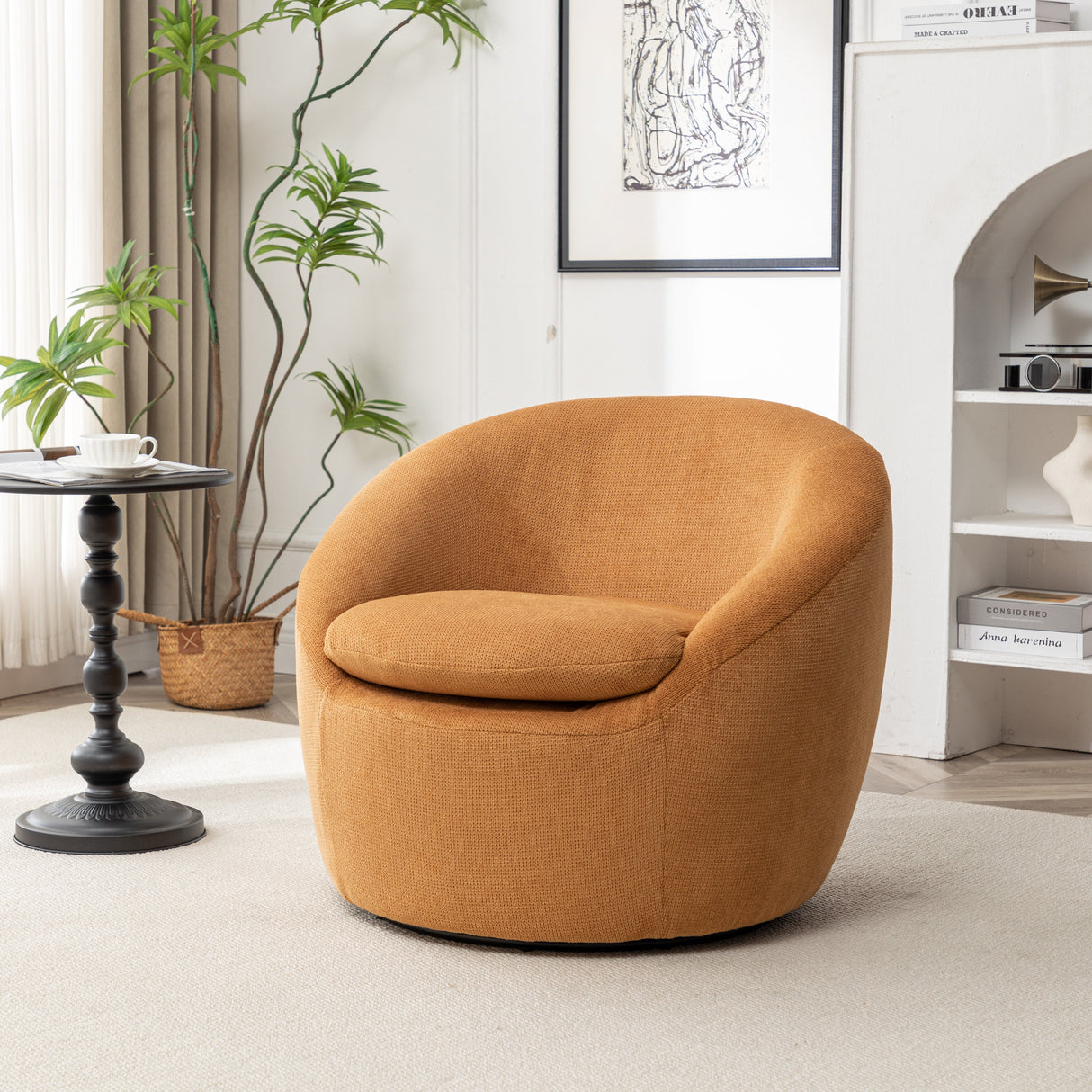 Winnie Modern Teddy Fabric Barrel Chair - 360° Swivel