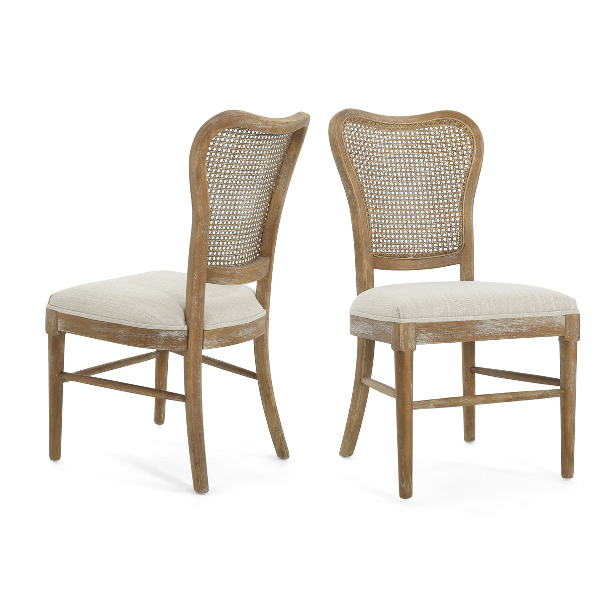 Wood and Woven Cane Dining Chairs, Set of 2