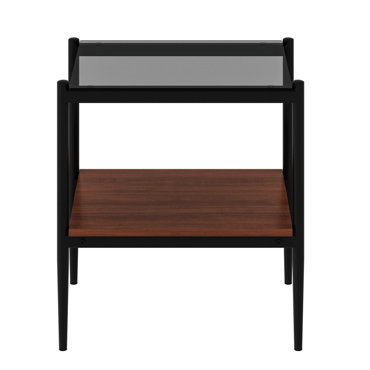 Set of 2 Rectangle End Tables with Gray Glass Top