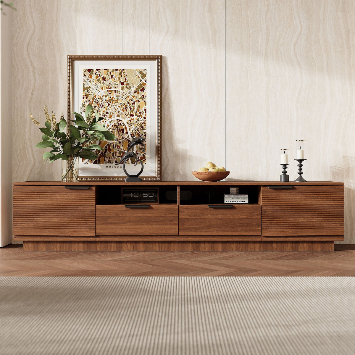 TV Stand Entertainment Center with Deep Drawers and Cable Management - Dark Brown or Light Brown