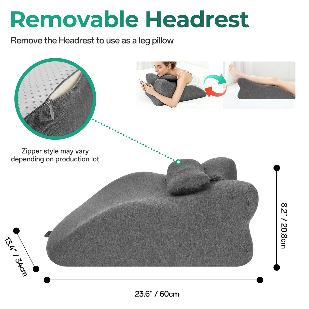 Ergonomic Spinal Posture Support & Multi-Functional Bed Pillow - Grey