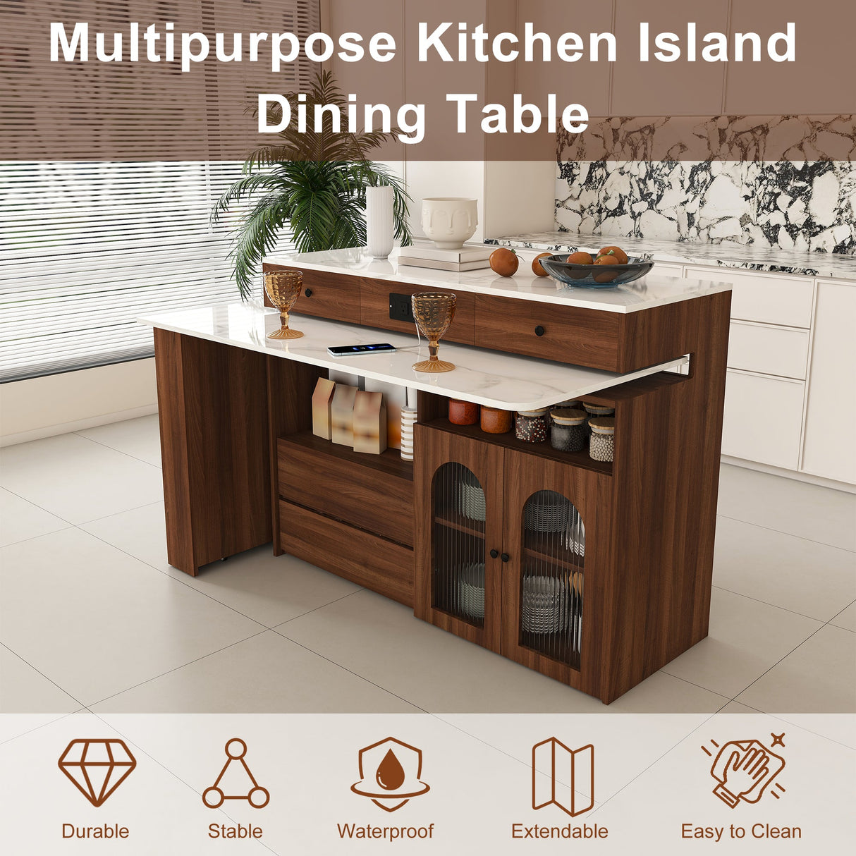Extendable Kitchen Island with Rotating Table