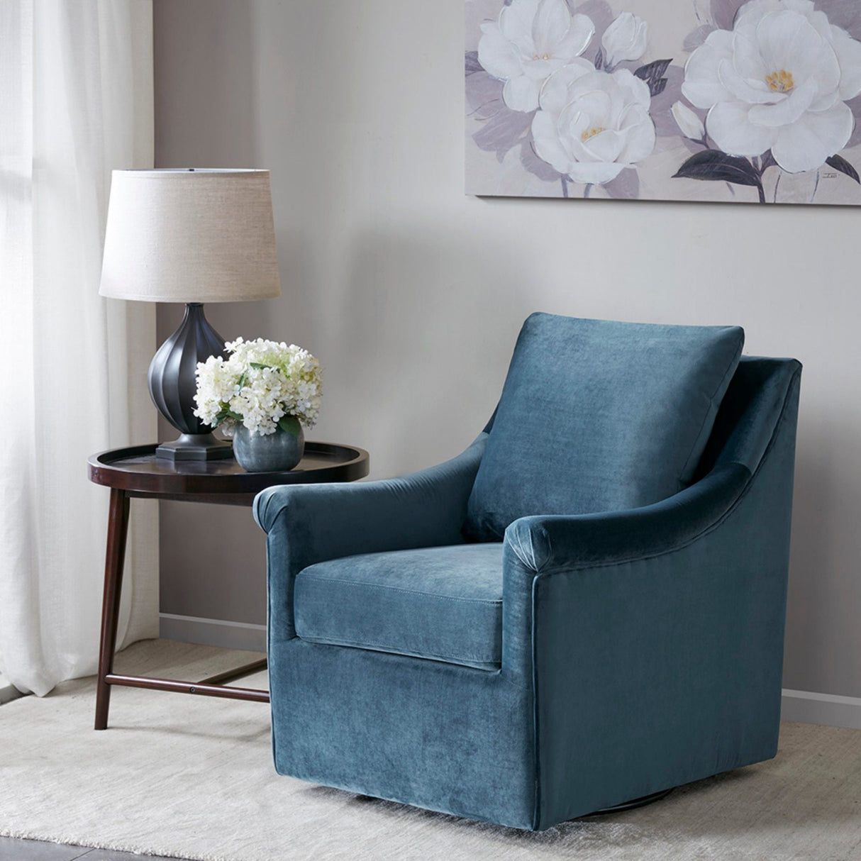 Swivel Chair With Curved Arms And Straight Back - Blue