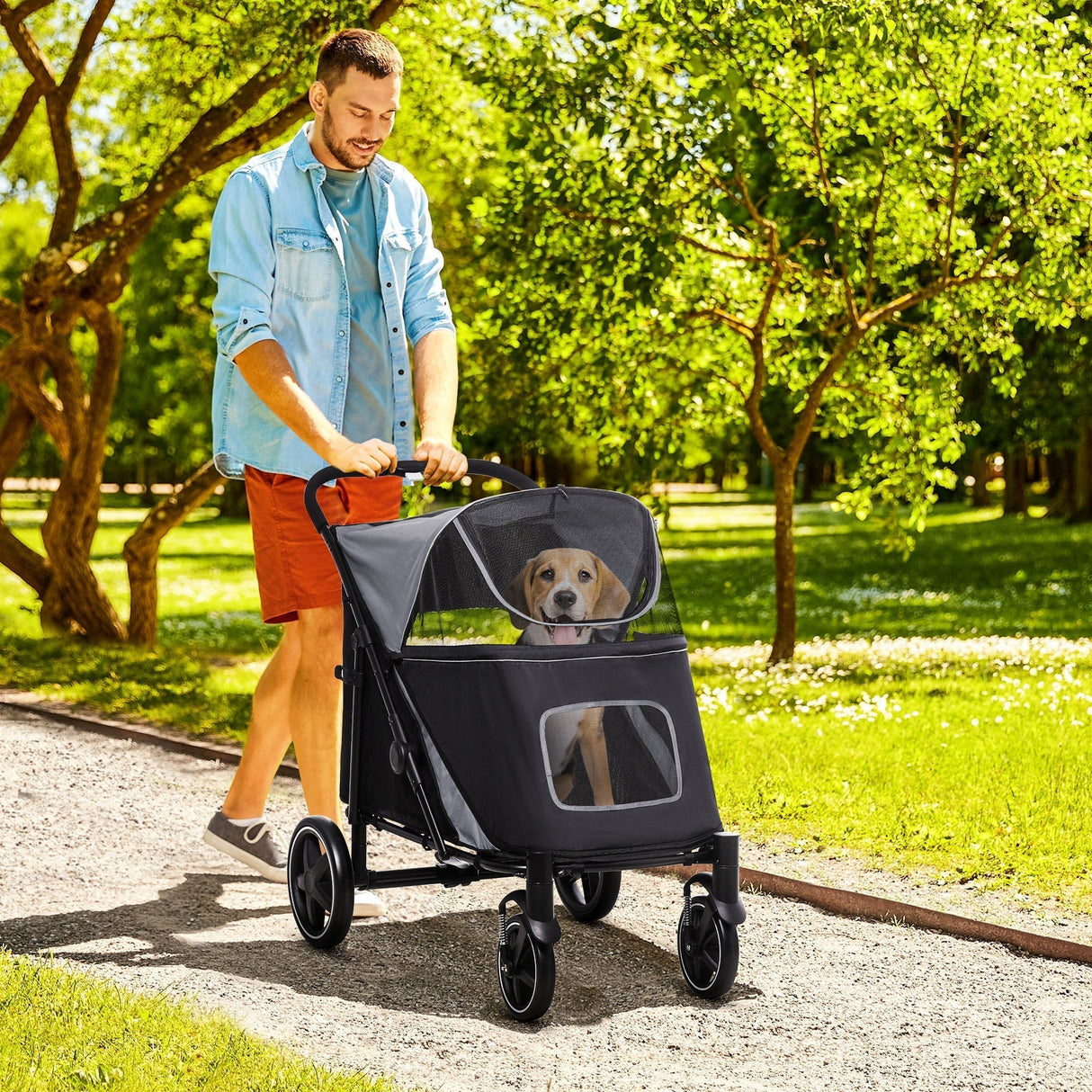 PawHut Foldable Doggy Stroller for Medium and Large Dogs and Cats