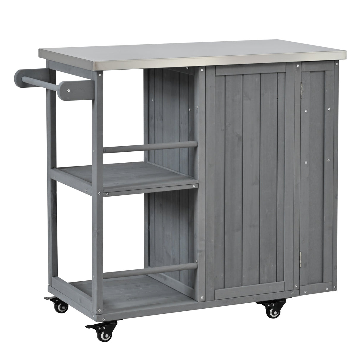 Outdoor Kitchen Island Fir Wood Prep Station with Stainless Steel Top