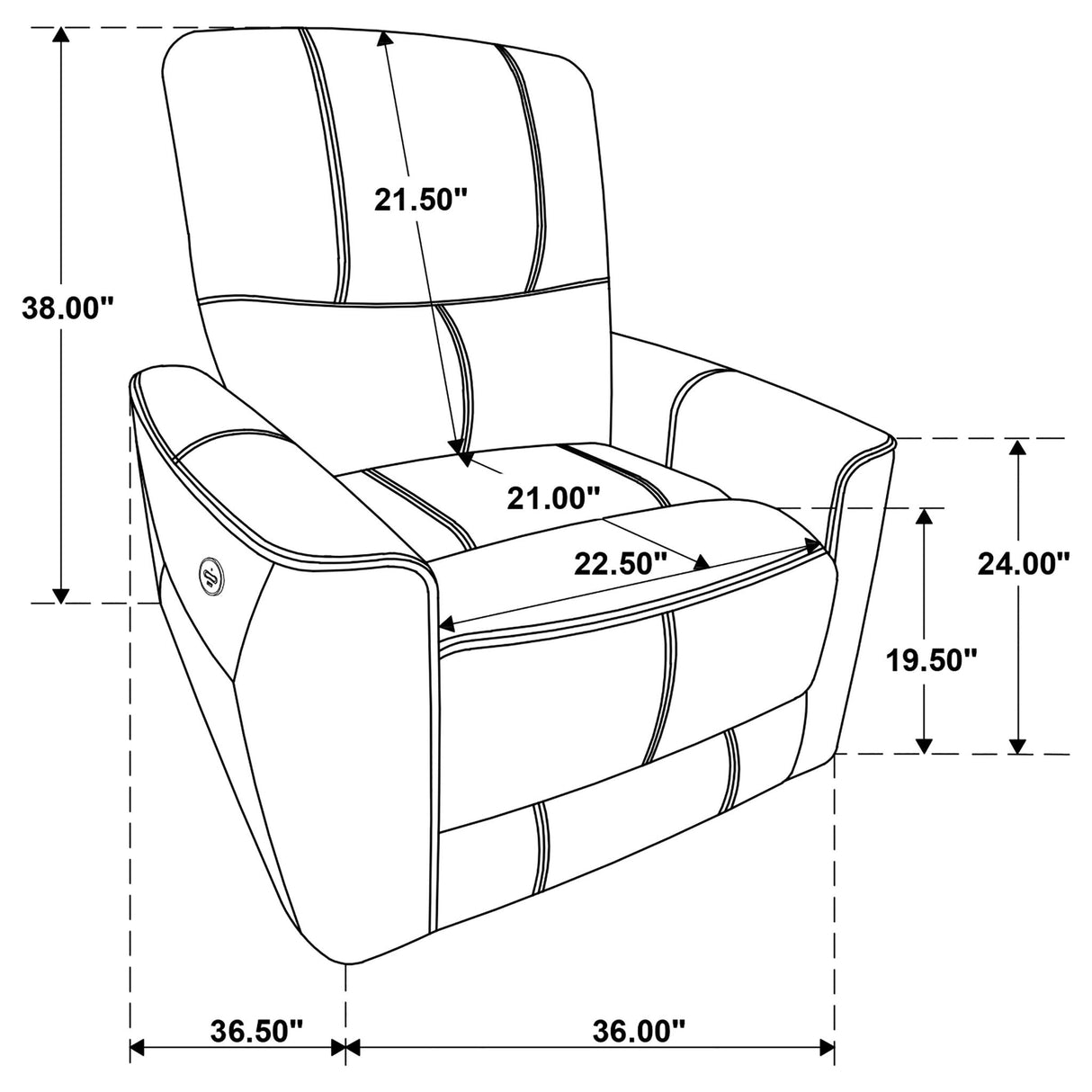 Dove Upholstered Power Recliner Chair With Smooth Power Recline And USB Charging - Gray