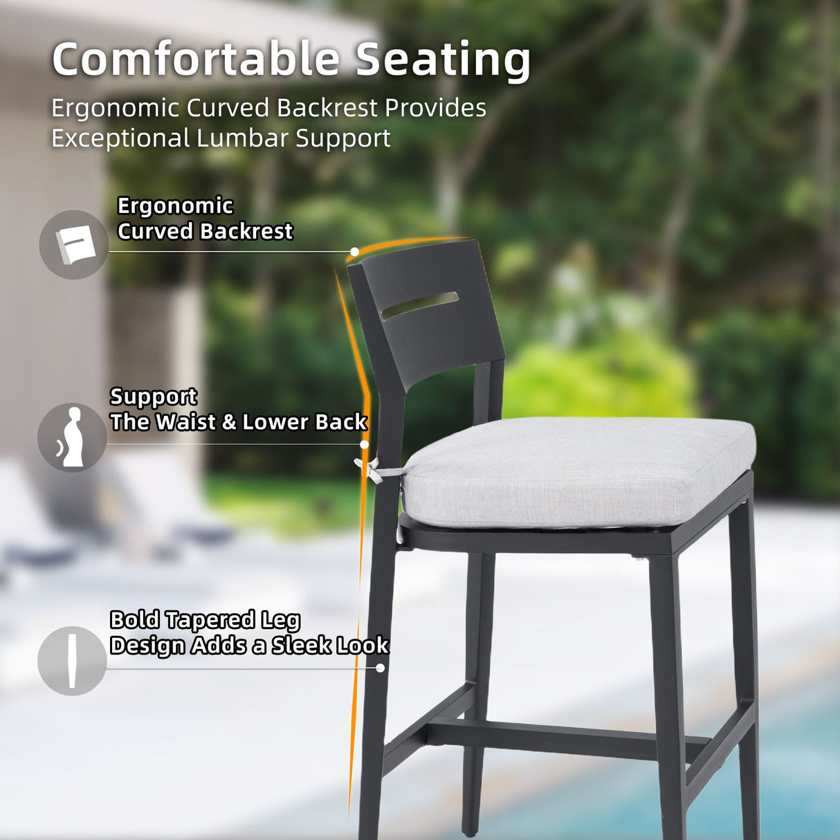Modern Outdoor Bar Stools With Backrest And Footrest (Set of 2)