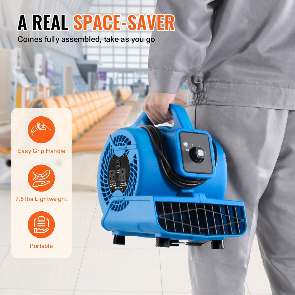 Floor Blower 1360 RPM 600 CFM Air Mover with 4 Blowing Angles 3-Speeds