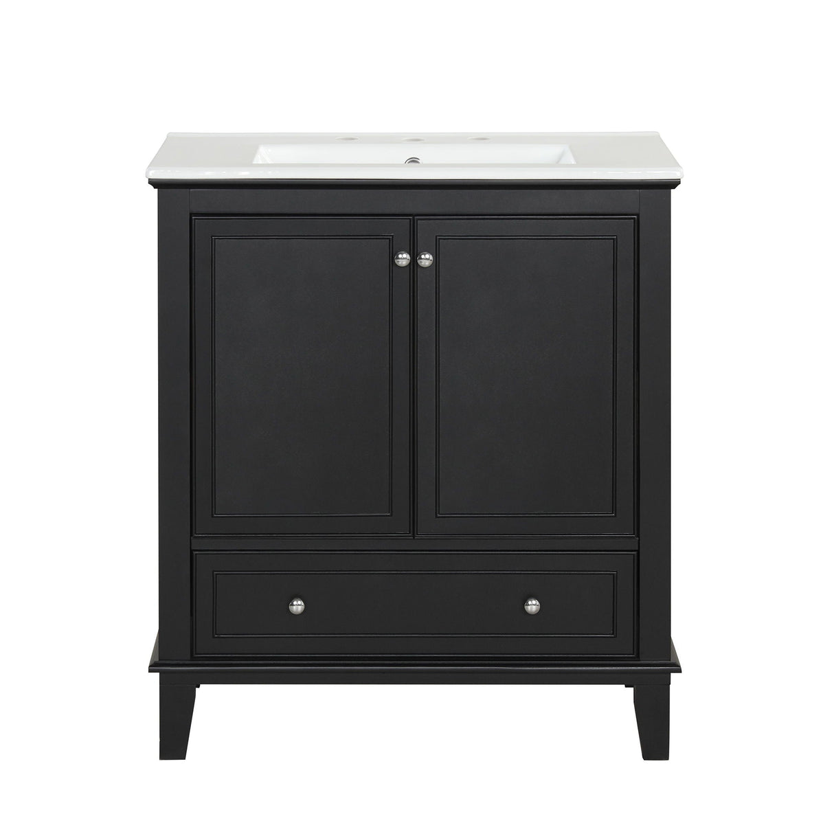 30" Bathroom Vanity With Sink Combo, Multi Functional Bathroom Cabinet With Doors And Drawer - Black