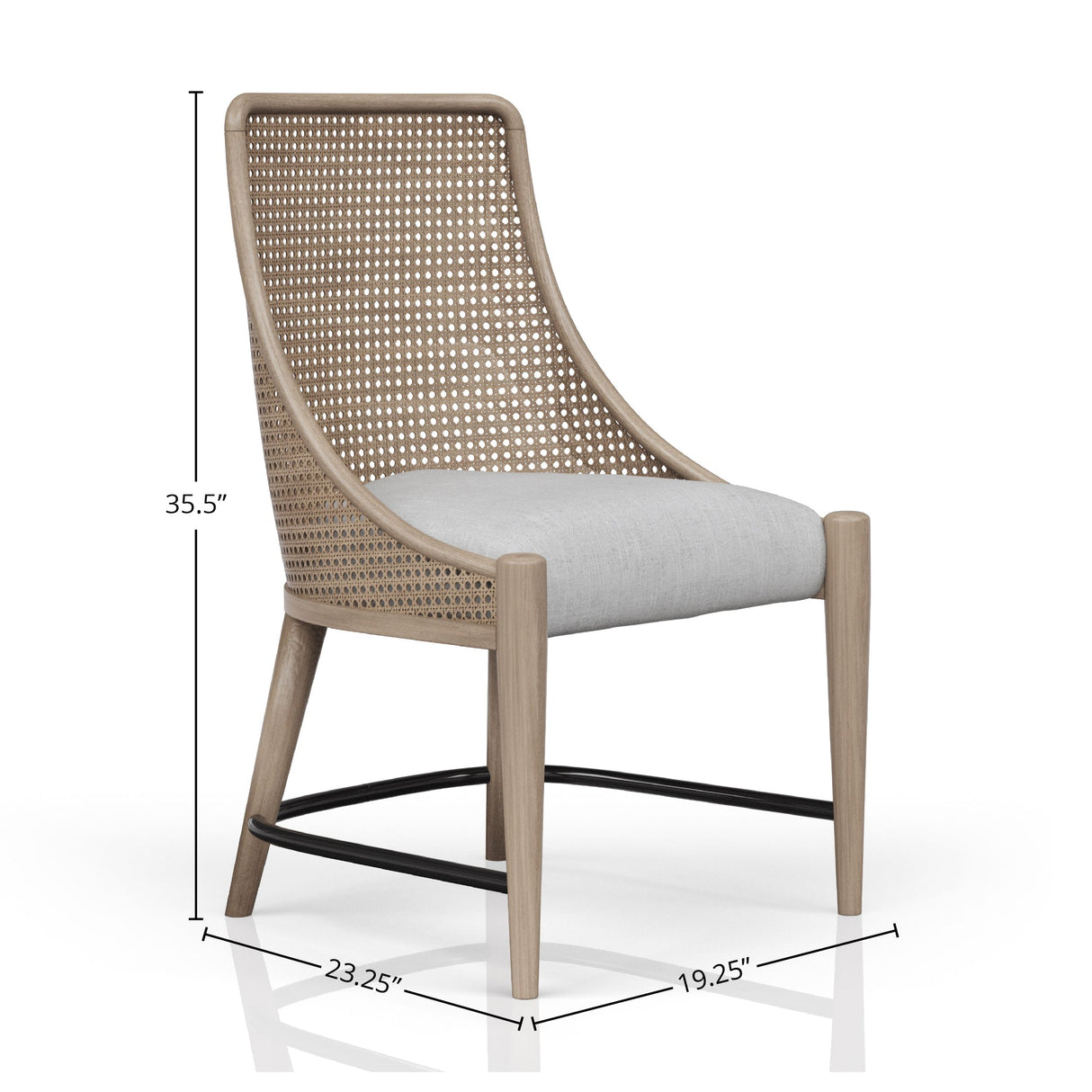 Dining Chair with Cane Back and Upholstered Seat, Set of 2