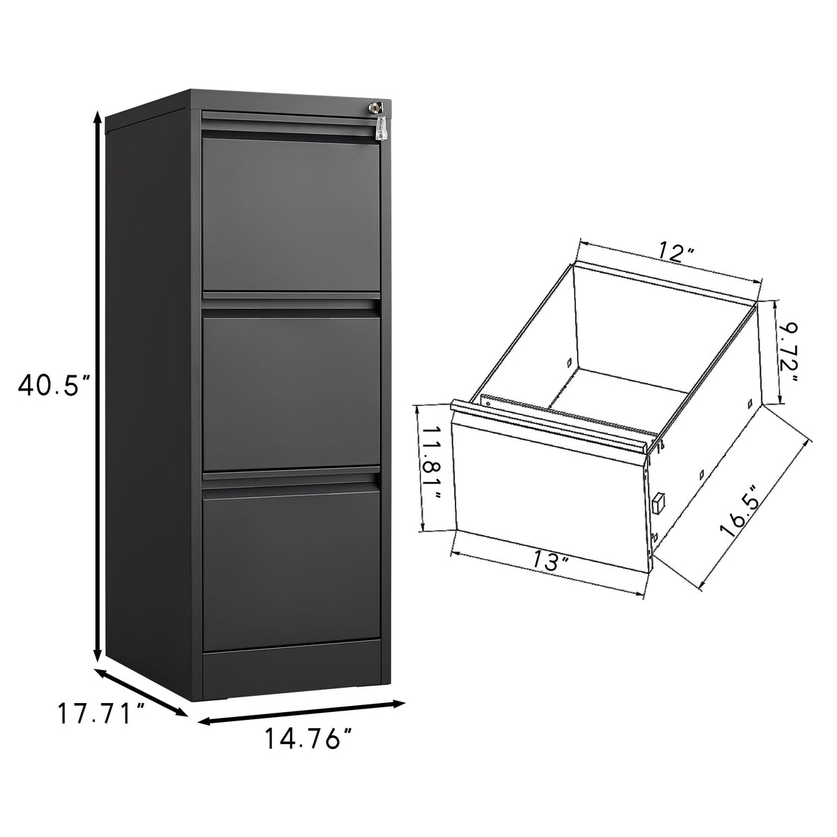Durable Metal 3 Drawer File Cabinet With Lock For Office Storage