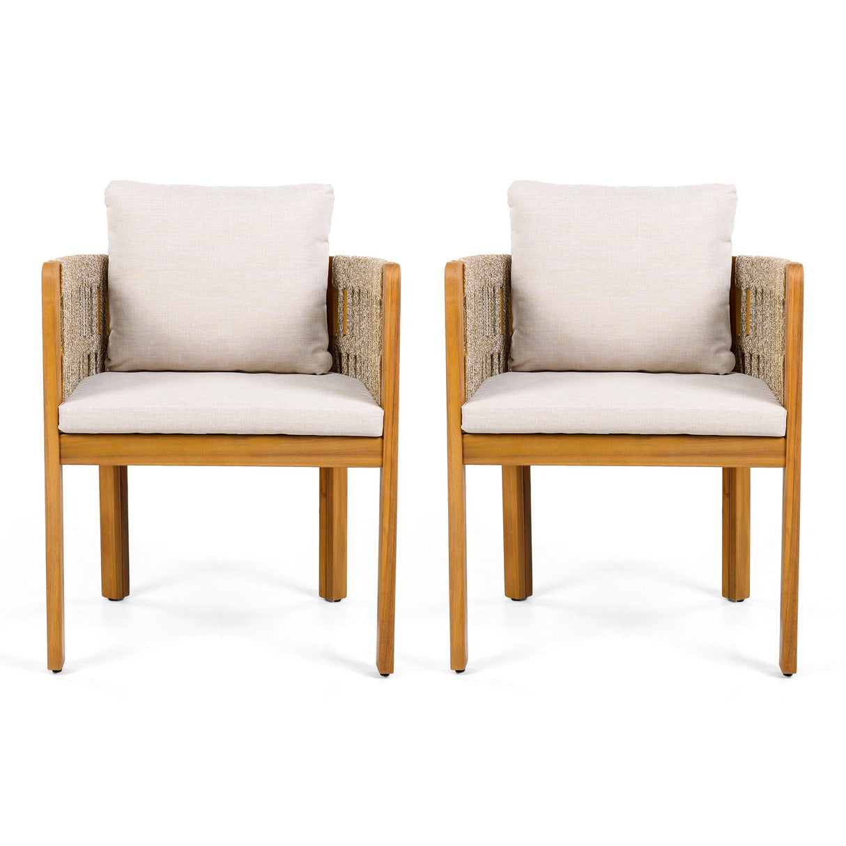 Outdoor Dining Chairs With Mix Rope Handles (Set of 2)