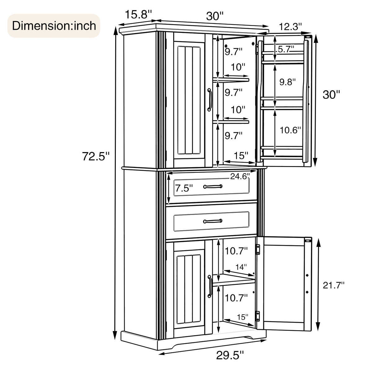 Elegant Multi Functional Storage Cabinet With Slide Rail Drawers, Adjustable Shelves