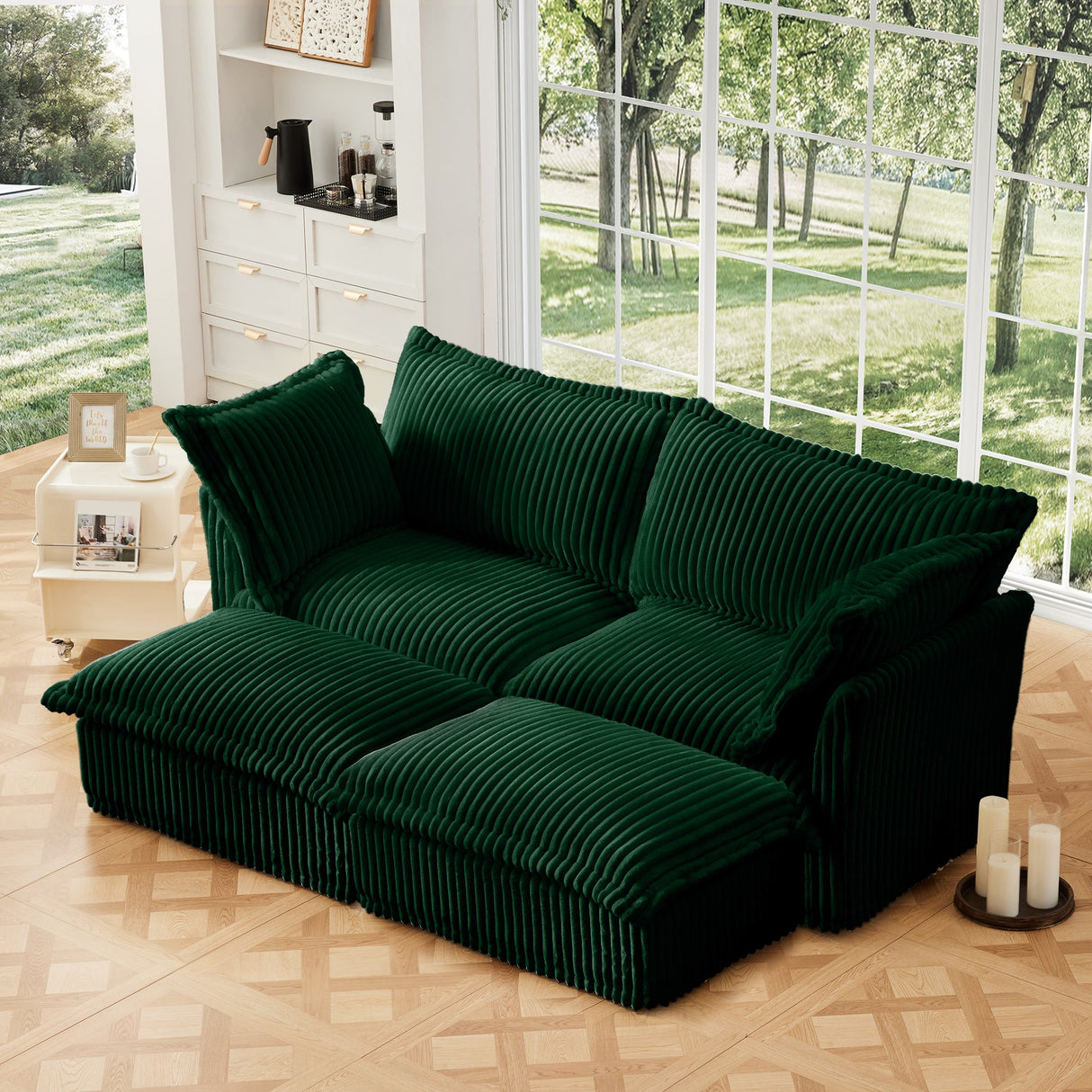 Slipcovered 2 Seater Sofa with 2 Ottomans
