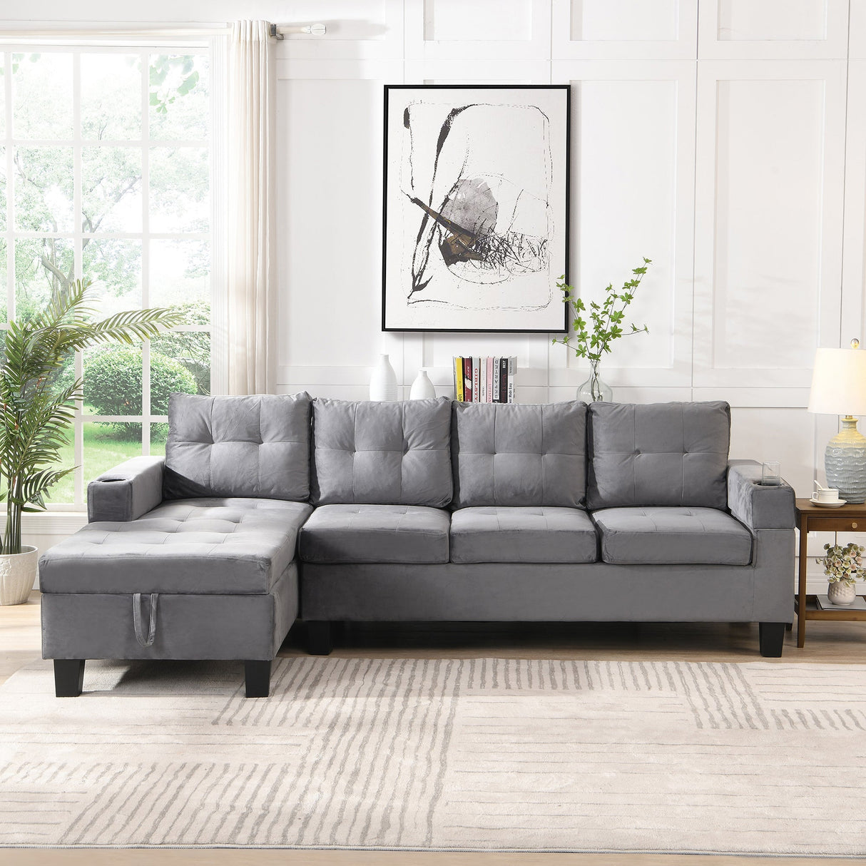 Modern Sectional Sofa Set with L-Shape Chaise Lounge