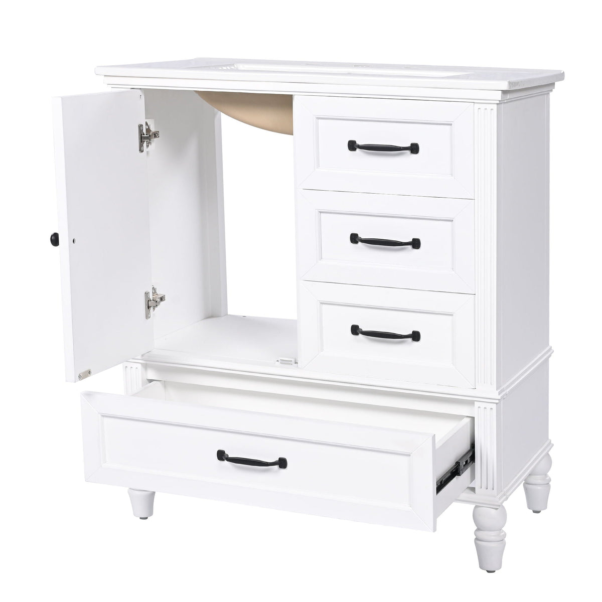 30" Bathroom Vanity With Sink, 3 Drawers, Adjustable Feet
