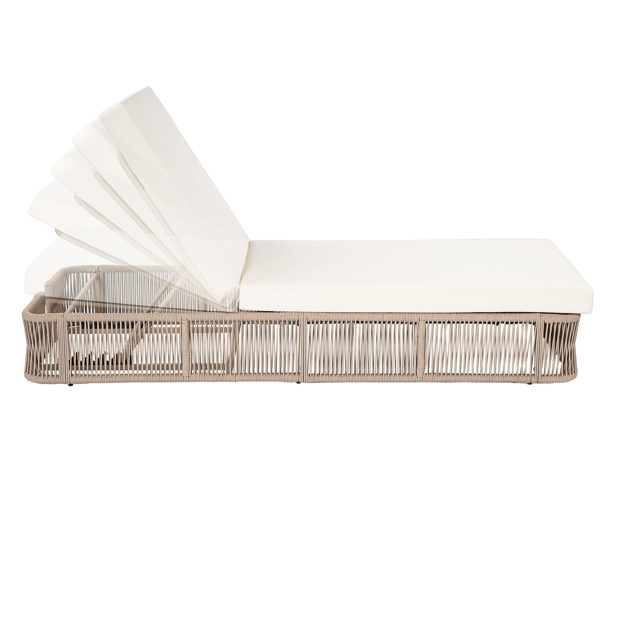 Beige and White Adjustable Sunlounge with Woven Rope Base