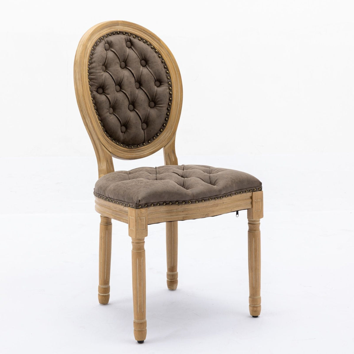 French Style Solid Wood Frame Antique Painting, Hand-Pulled Buckle Decoration Artificial Dining Chair With Nailhead Trim, Wood Legs