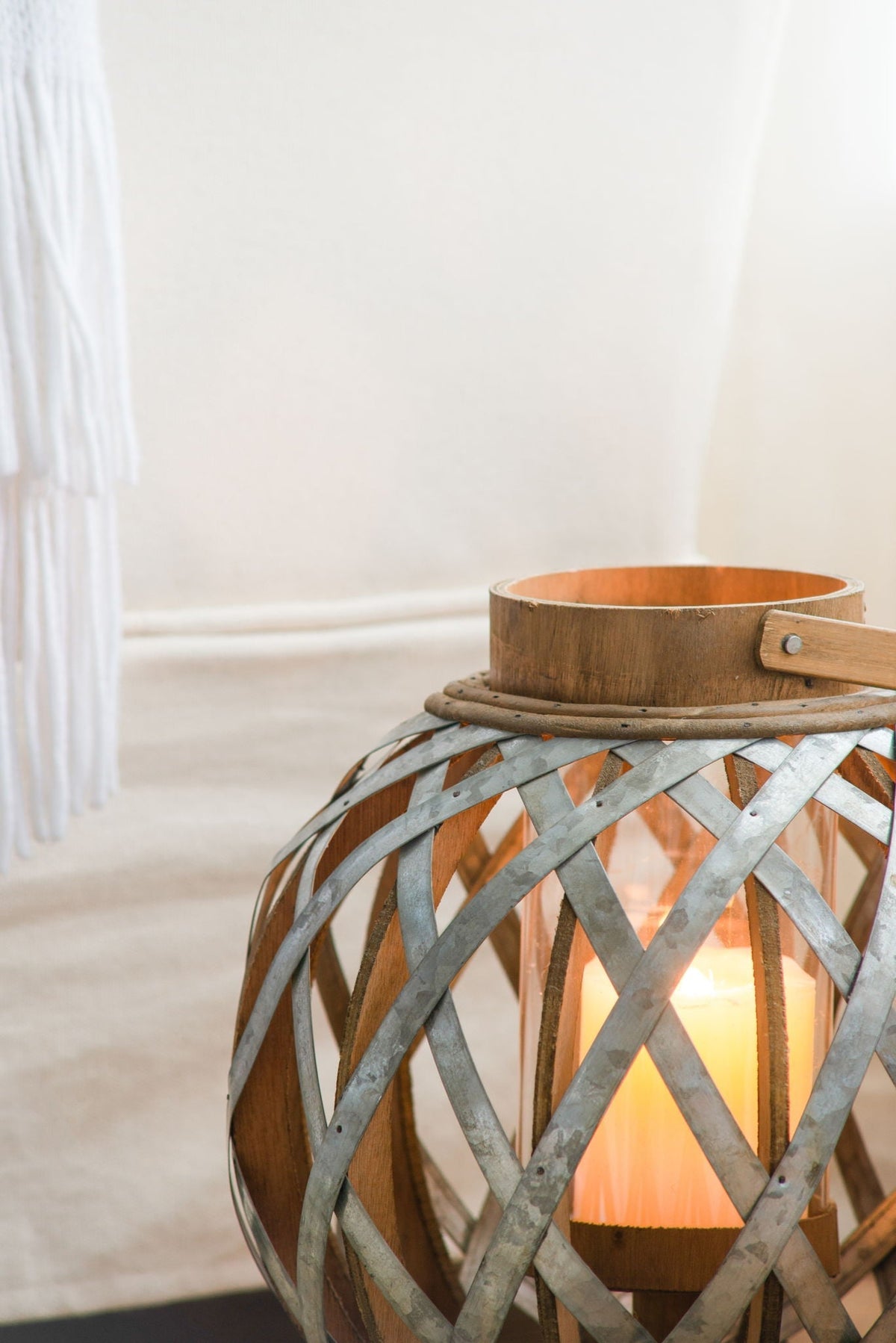 Decorative Lantern With Handle, Wooden Lantern For Indoor Outdoor, Home Garden, Wedding - Silver
