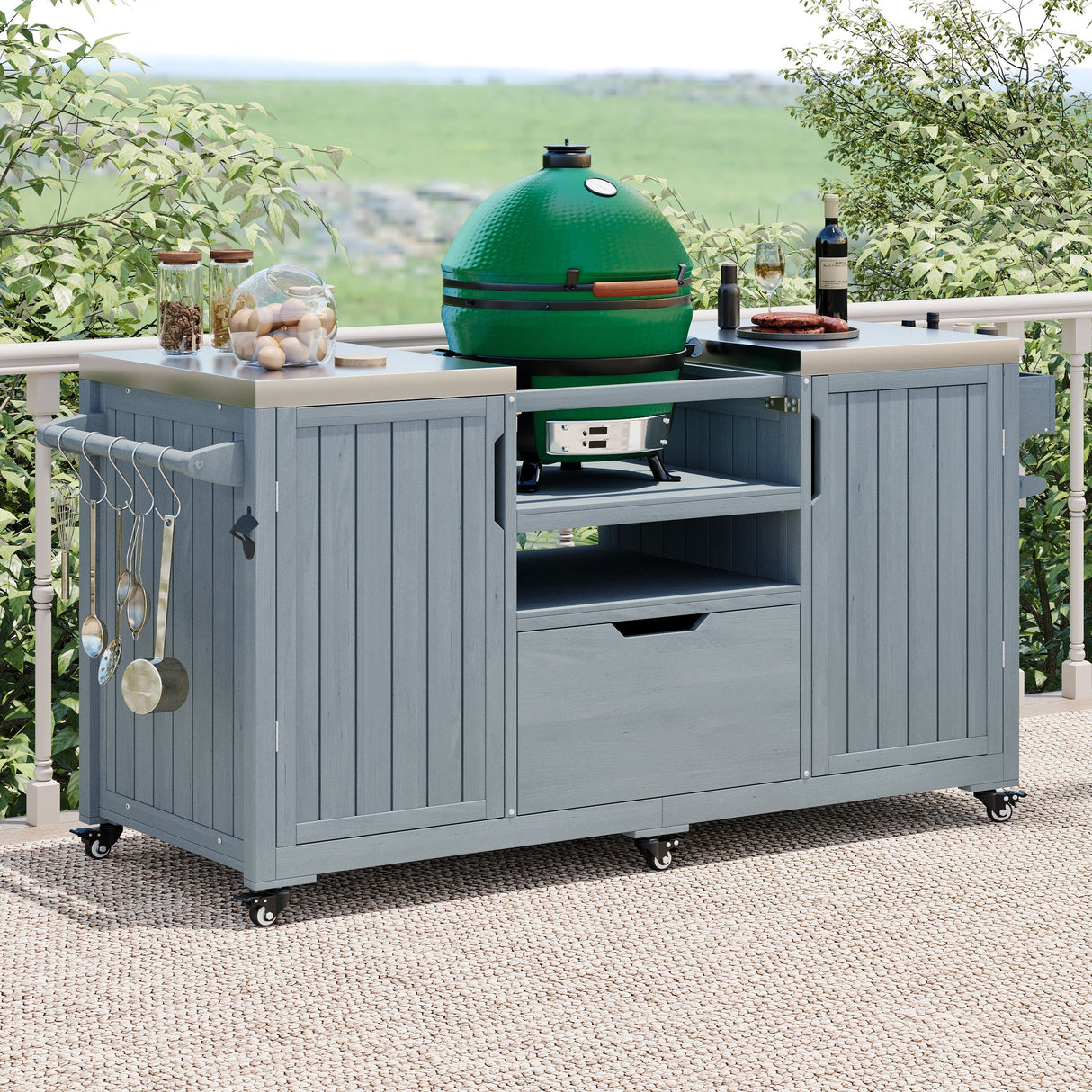 K&K 66.5" Outdoor Kitchen Island for Big Green Egg Grills