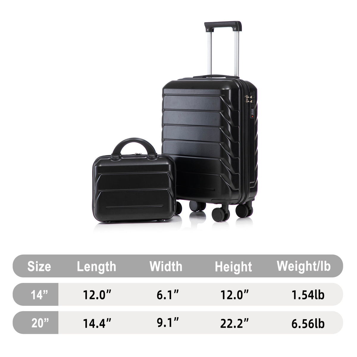 ABS Spinner Wheel Luggage Set with Combination Lock - Black