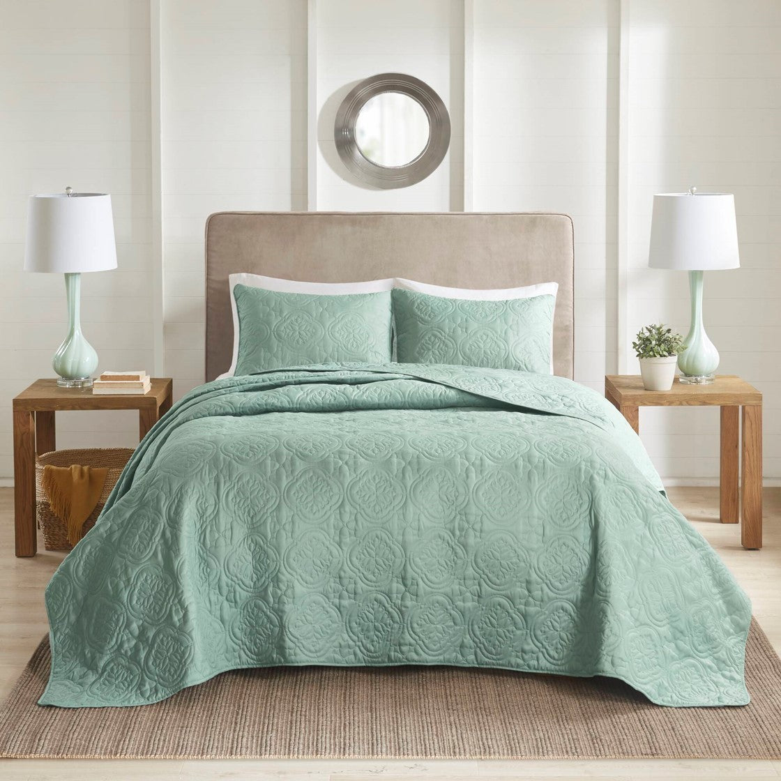 3 Piece Reversible Bedspread Set Seafoam Full/Queen