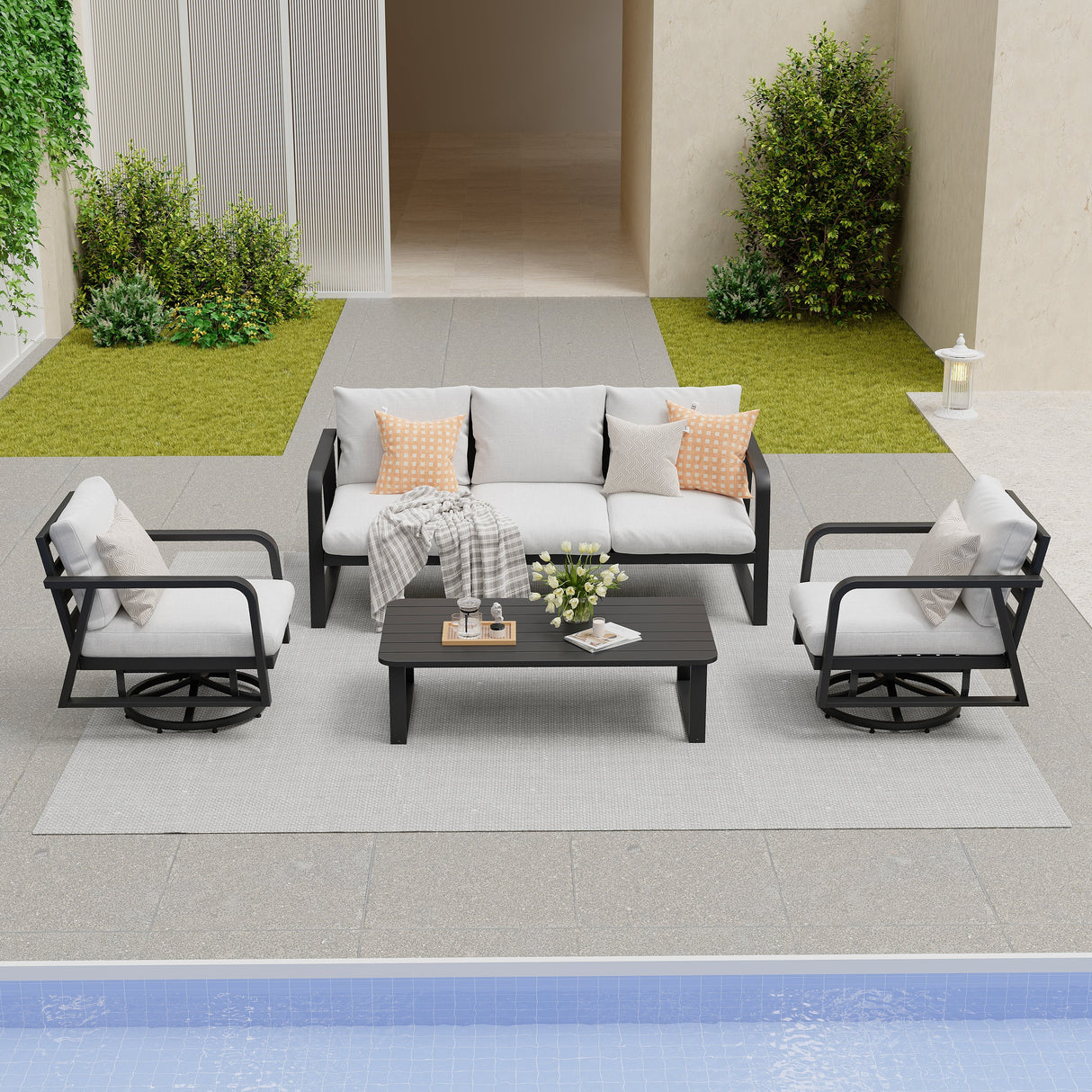 FR One Three-Seater Sofa + Two Swivel Chairs + One Coffee Table