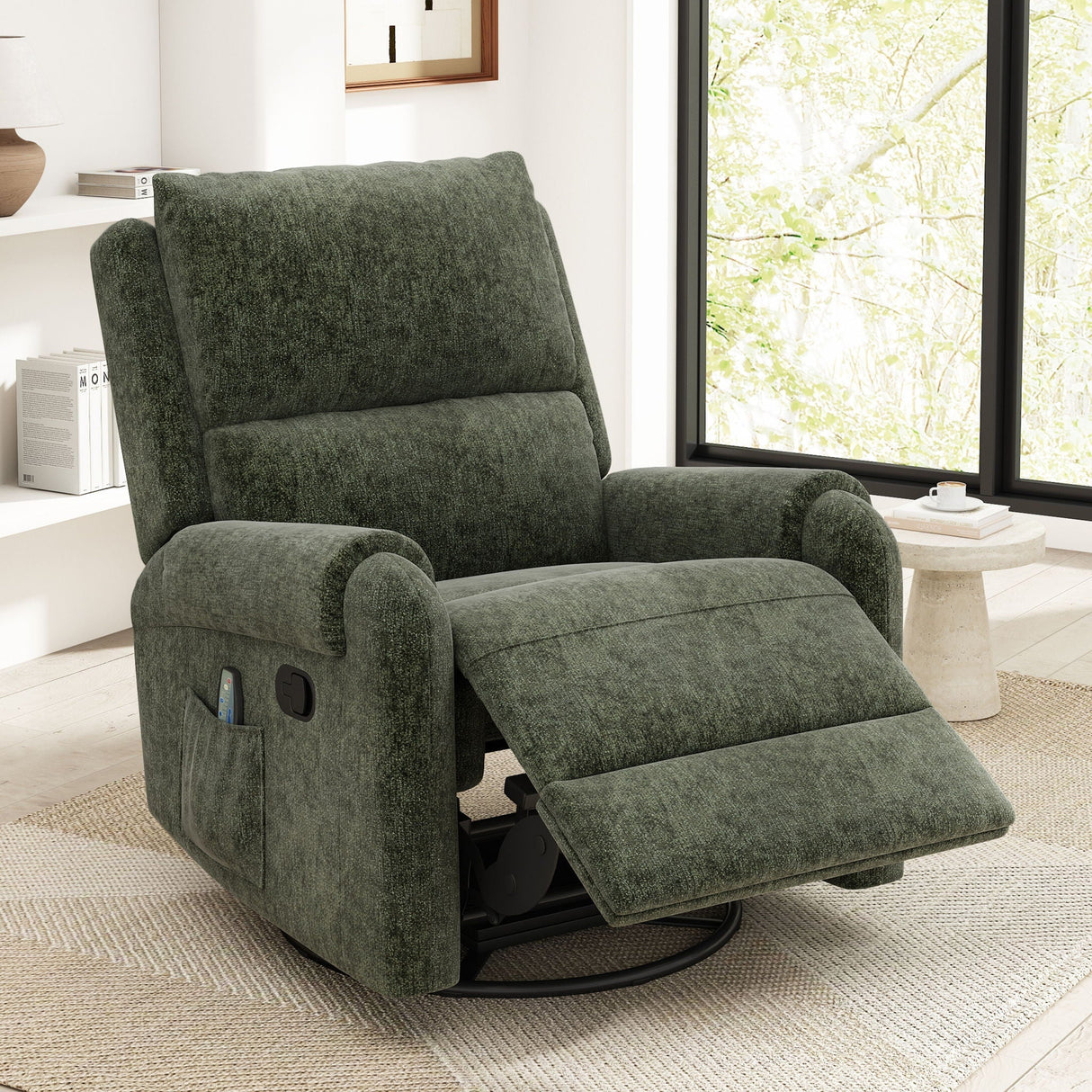 Manual Recliner Massage Chair with Swivel Rocker and 8 Massage Modes