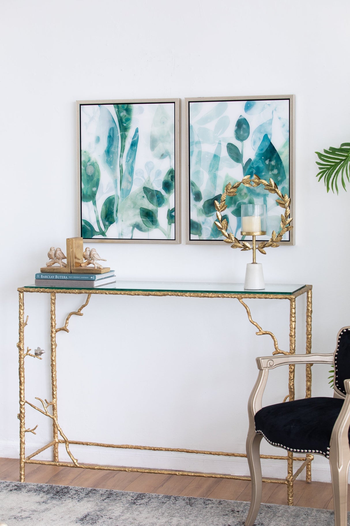 14.2x3.5x19.7" Iron Floral Hurricane With Marble Base