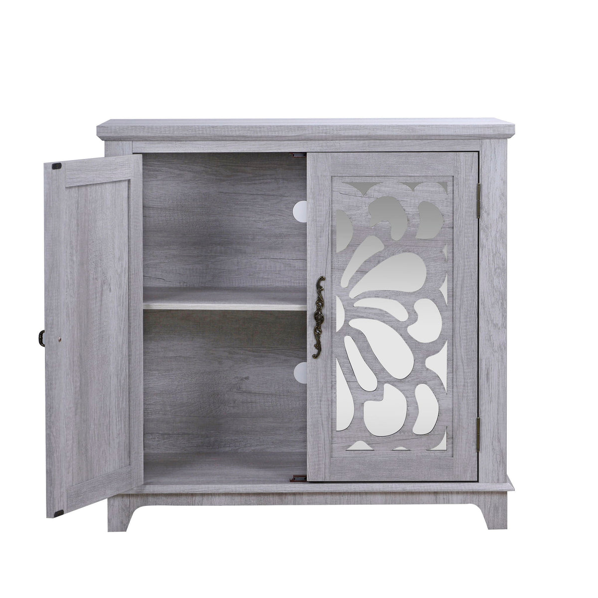 Elegant Sideboard With 2 Acrylic Mirrored Doors, Adjustable Shelf Storage