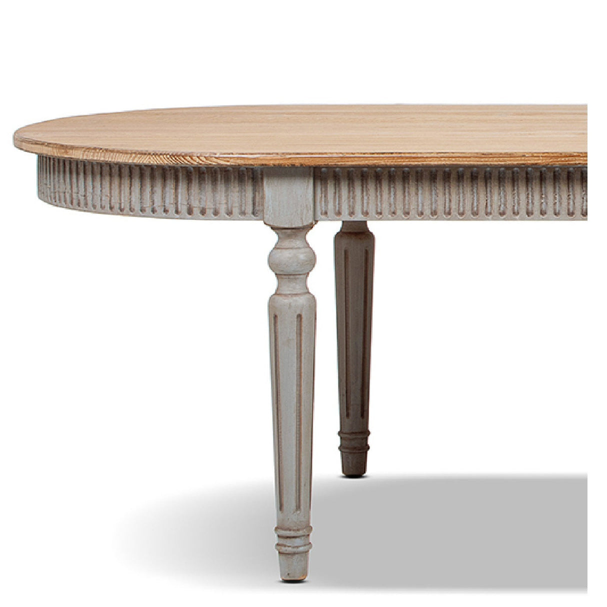 Colette 94' Reclaimed Wood Oval Dining Table, Antique Natural Brown & Antique Blue-Grey Reclaimed Pine Wood