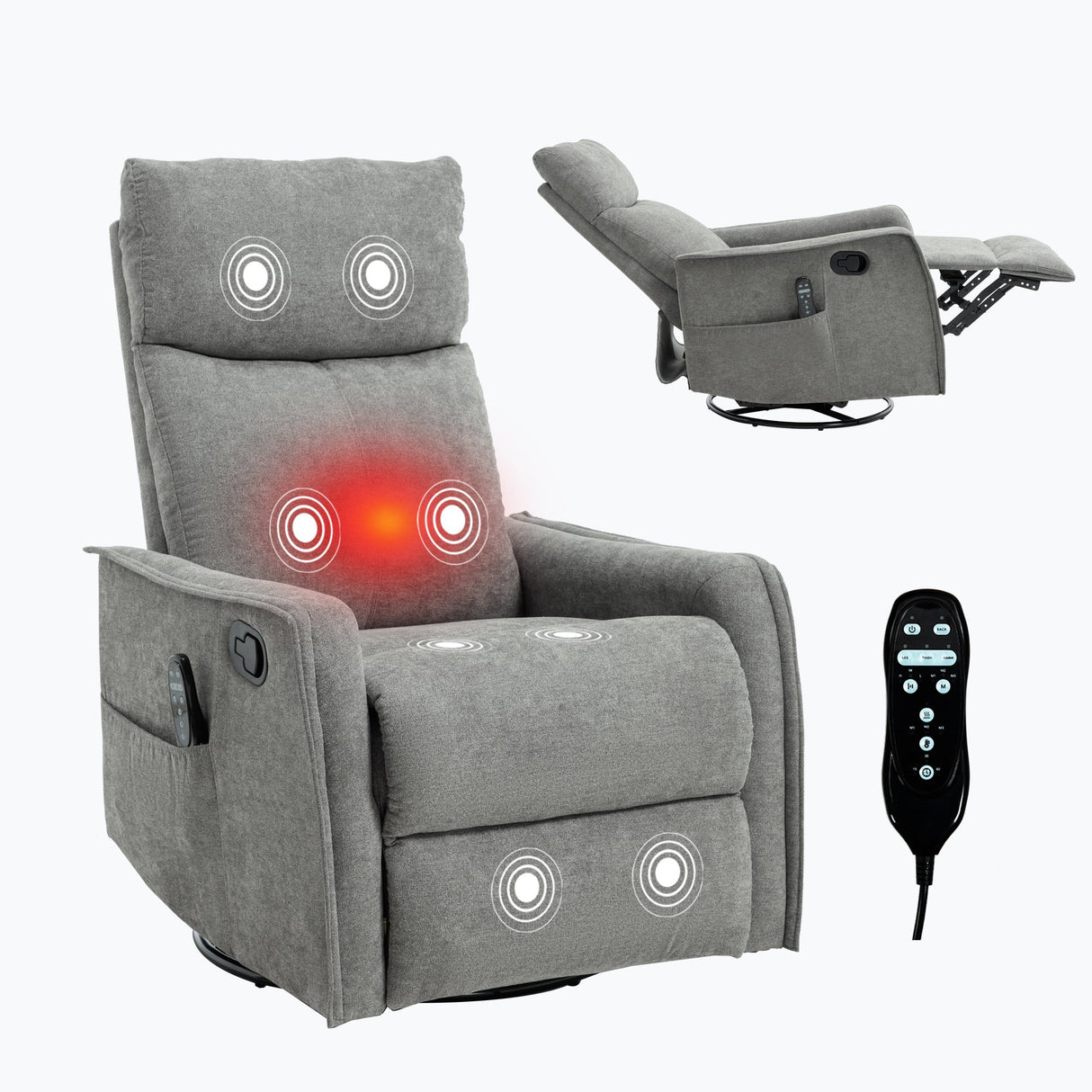 Heat Massage Manual Recliner Chair with Rocker and Swivel