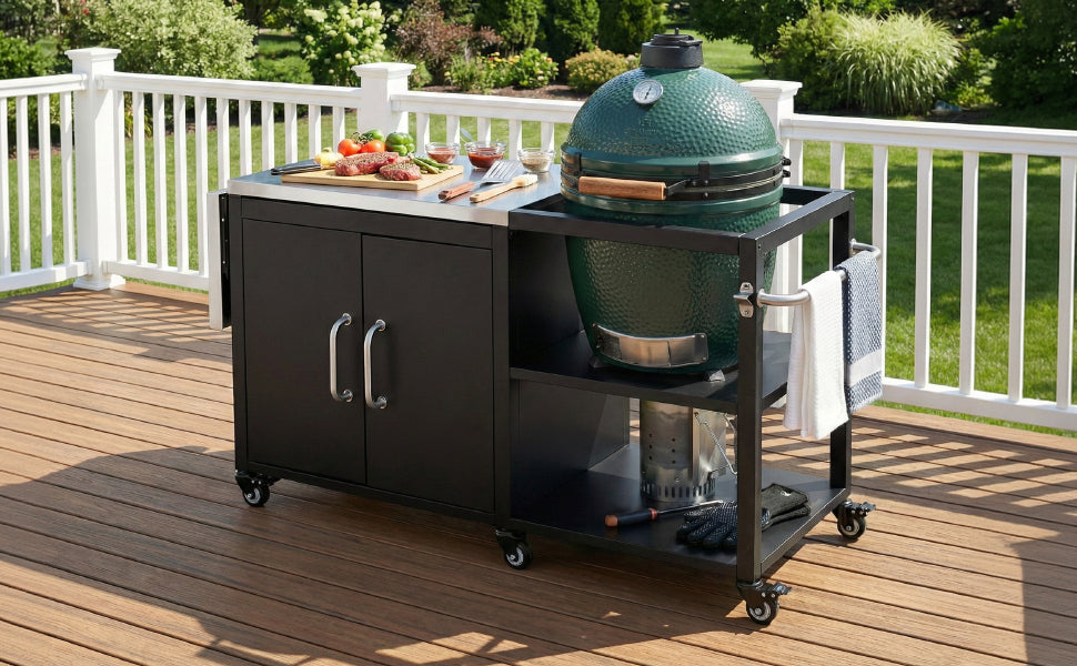K&K 76.6' Outdoor Grill Cart with Storage Cabinet
