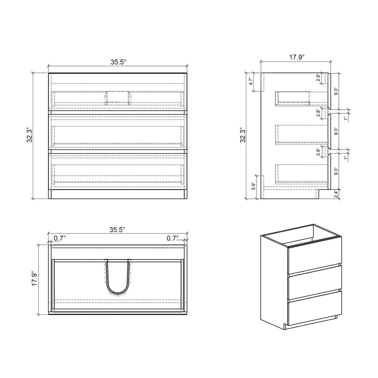 Alice - Bathroom Vanity With Large Storage Freestanding Bathroom Vanity, Sink For Modern Bathroom, One-Piece Sink Basin Without Drain And Faucet
