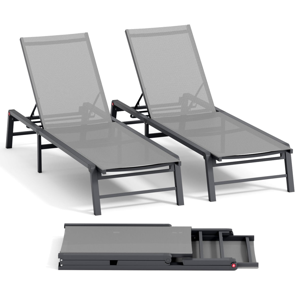Assemble-Free Aluminum Outdoor Chaise Lounge Set of 2