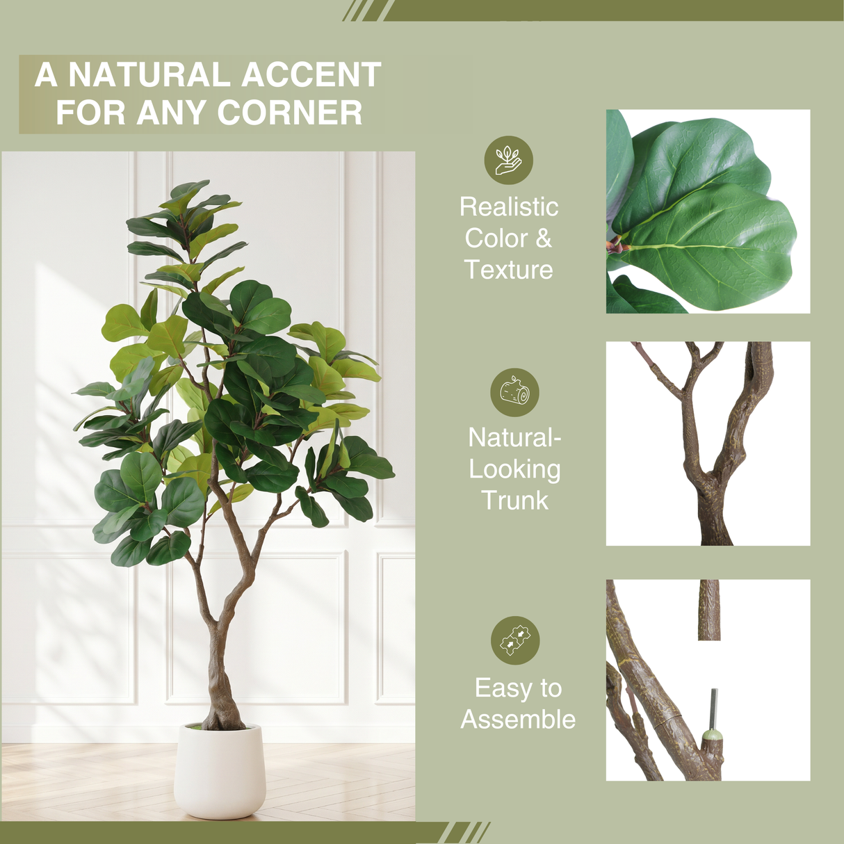 6FT Artificial Fiddle Leaf Fig Tree With Decorative Pot