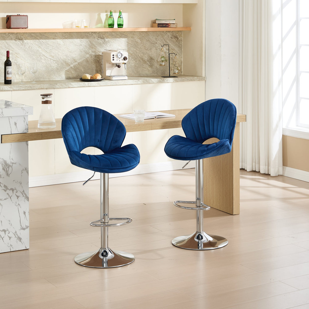 Bar Stools Set of 2 - Adjustable Barstools with Back and Footrest