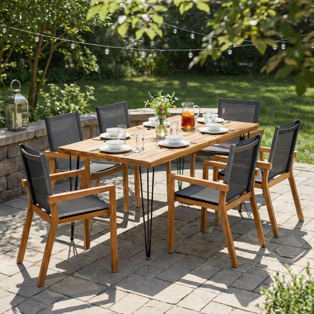 7 Pieces Acacia Wood Outdoor Dining Set with 6 Chairs