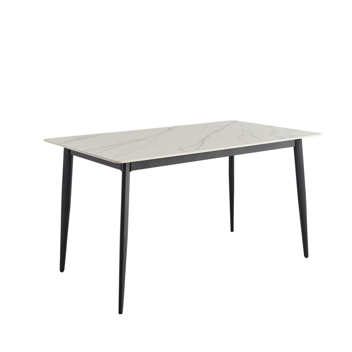 Dining Table Round White Sintered Stone Top Heavy Duty Metal Legs Waterproof Surface For Kitchen Dining Room Or Office Furniture - White / Black